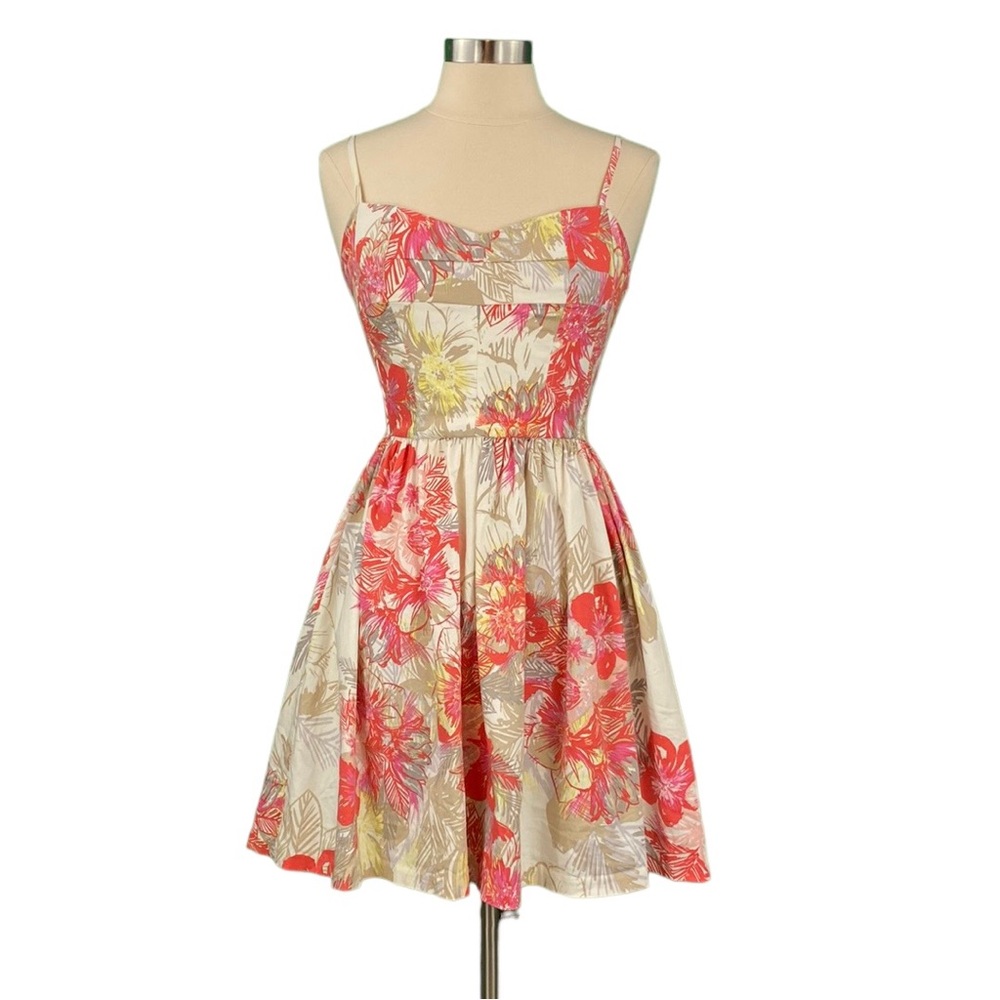 Aqua Hawaiian Print Fit and Flare Mini Party Dress